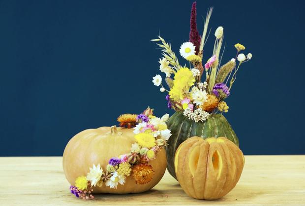 DIY: pompoen versieren met droogbloemen